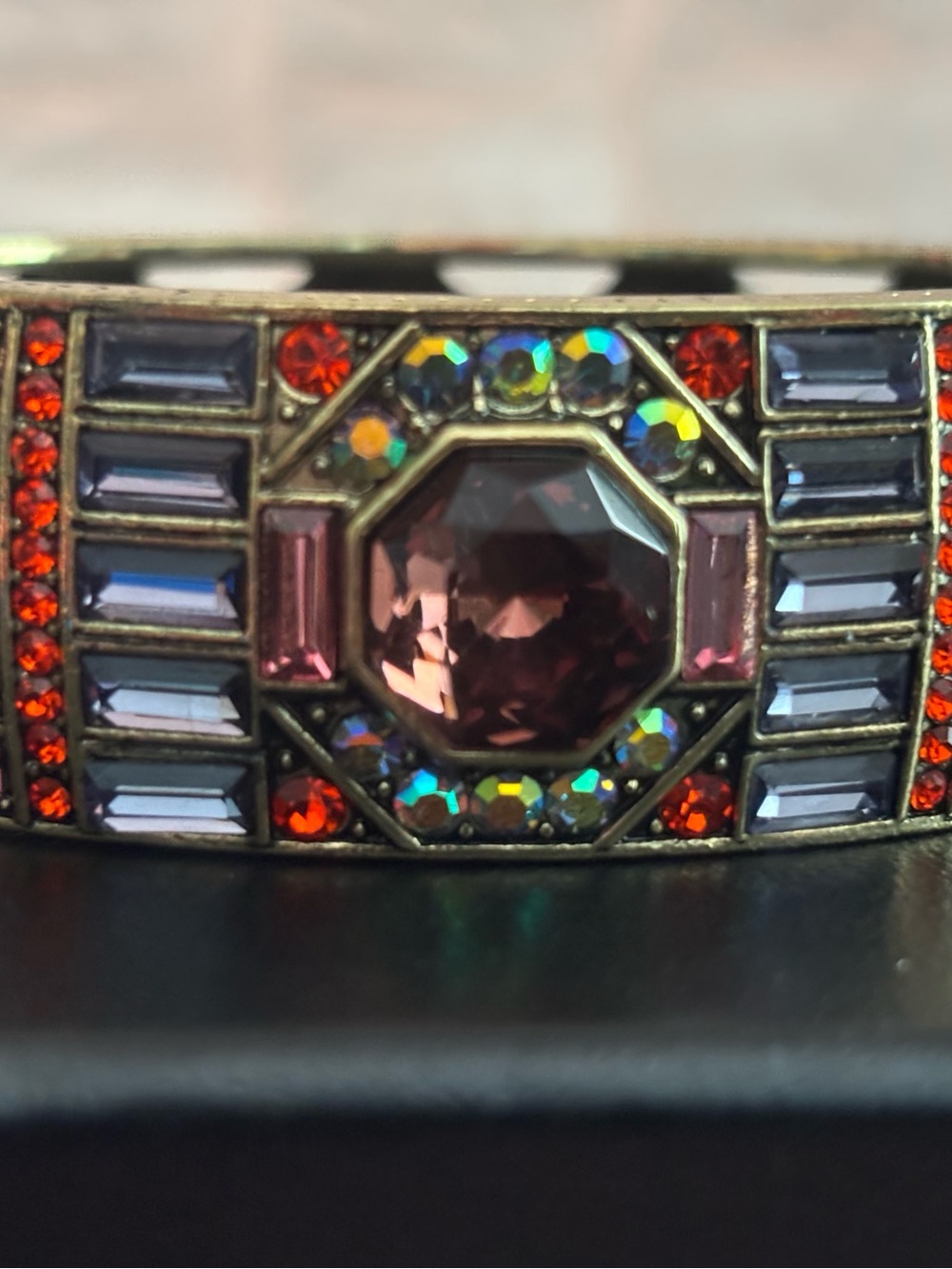 Statement Multicolor Crystal Cuff Bracelet - Purple & Red Accent
